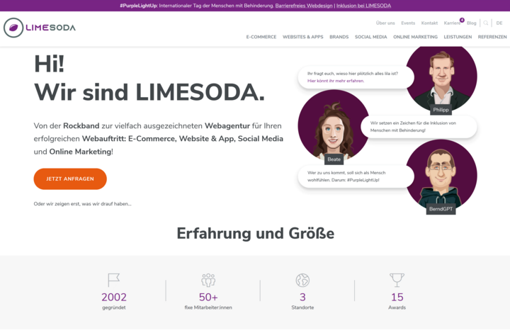 Unsere Homepage im #PurpleLightUp-Branding